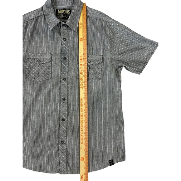 Surplus Men Button Up Gray Short Sleeve Striped Shirt Size‎ Large - Picture 5 of 6